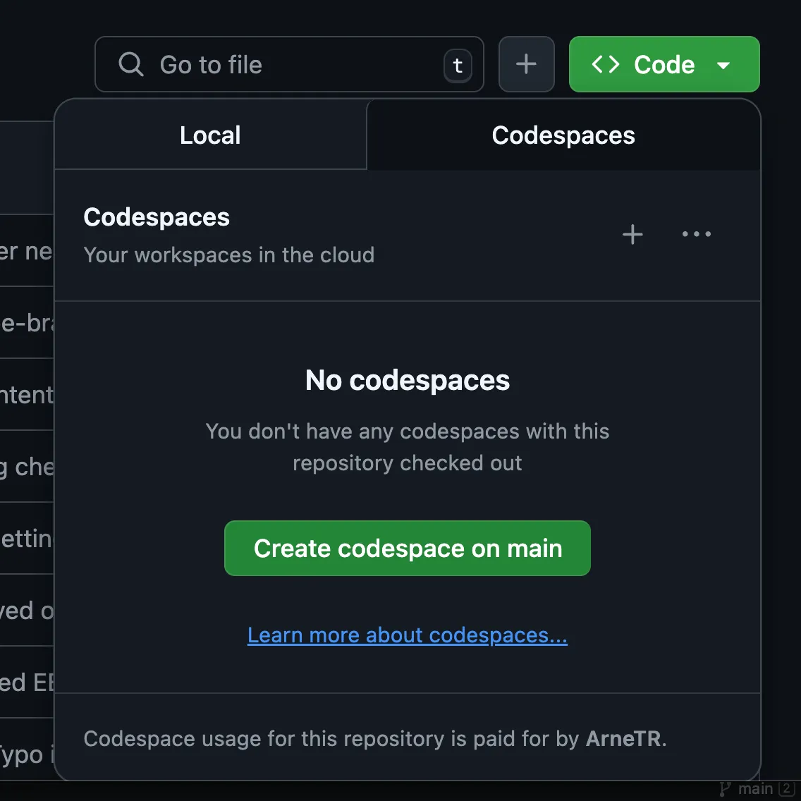 GitHub Codespace how to start