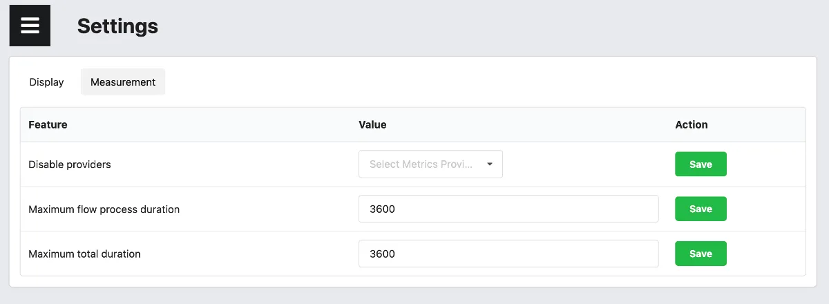 Dashboard Settings for GMT Measurements